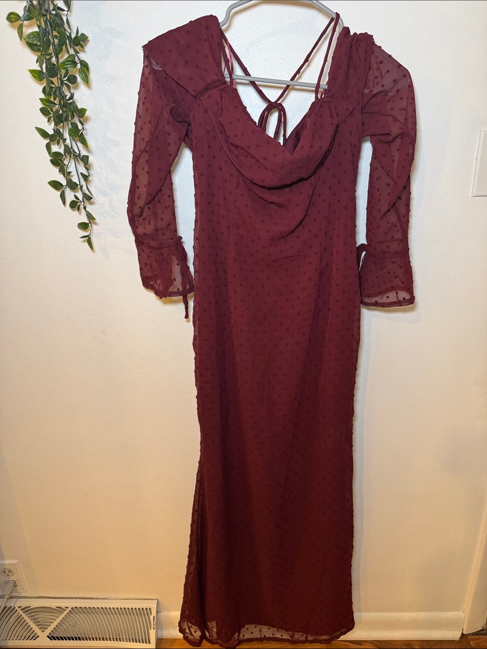 NWT Hello Molly Burgundy Swiss-Dot Cowl Maxi Dress size 4